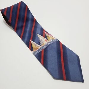 Cutter & Buck Necktie Red & Blue Sailing Boat Theme Men's Silk Neck Tie 55x4"